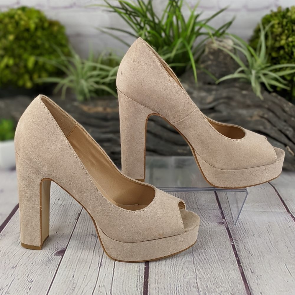 Truffle Collection Peep Toe Platform Block Heel Pumps - Picture 3 of 10